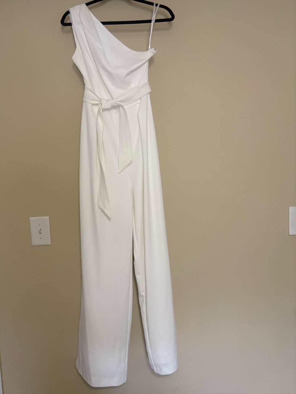 Antonio Melani White One-Shoulder Wide-Leg Jumpsuit with Tie Waist
